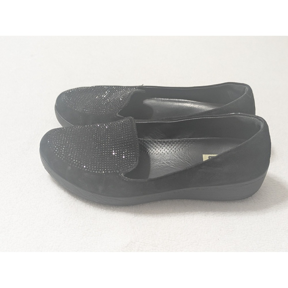 Fitflop Sparkly Sneakerloafer Suede Shoes Womens Sz 8‎ Black Loafer Slip On